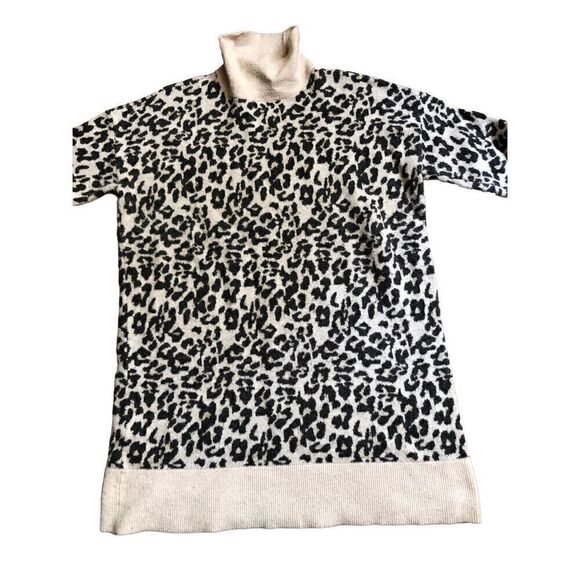 Loft Leopard Print Turtleneck Wool Blend Sweater Dress size L - Picture 4 of 12